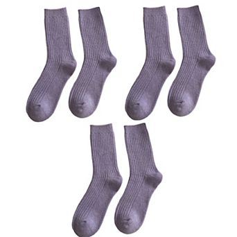Women's Ribbed Crew Socks 3 Pair Soft Stretch Knit Classic Everyday Comfort Fit