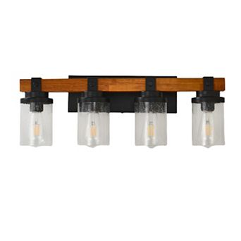 ELEMENT ACE Modern 4-Light Wall Lamp With Glass Shade and Wood Accents for Living Spaces