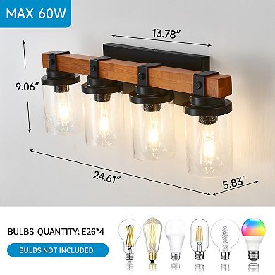 ELEMENT ACE Modern 4-Light Wall Lamp With Glass Shade and Wood Accents for Living Spaces