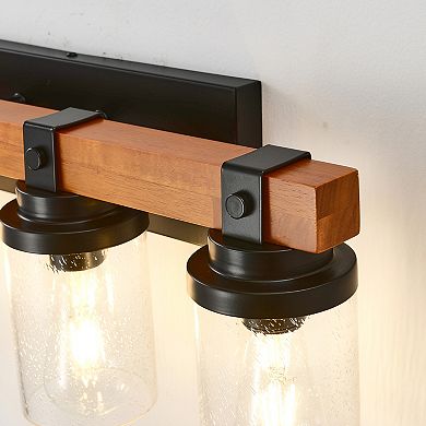 ELEMENT ACE Modern 4-Light Wall Lamp With Glass Shade and Wood Accents for Living Spaces