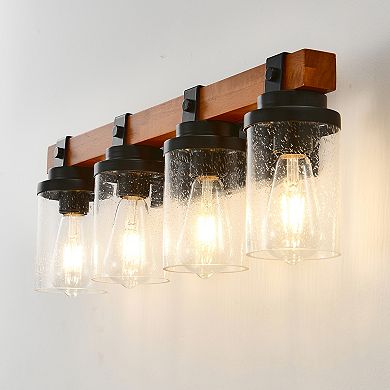 ELEMENT ACE Modern 4-Light Wall Lamp With Glass Shade and Wood Accents for Living Spaces