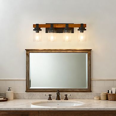 ELEMENT ACE Modern 4-Light Wall Lamp With Glass Shade and Wood Accents for Living Spaces