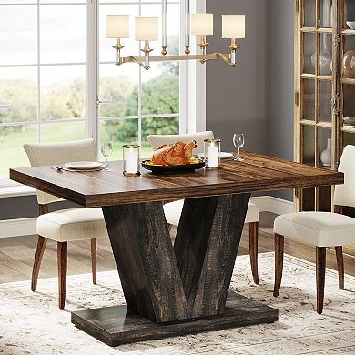 47" Dining Table for 4 - Farmhouse Style, Sturdy Pedestal, Space-Efficient