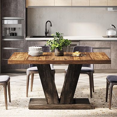 47" Dining Table for 4 - Farmhouse Style, Sturdy Pedestal, Space-Efficient