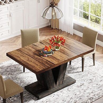 47" Dining Table for 4 - Farmhouse Style, Sturdy Pedestal, Space-Efficient