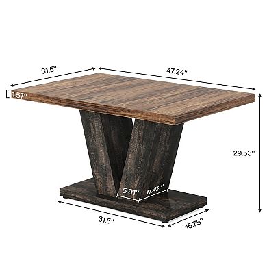 47" Dining Table for 4 - Farmhouse Style, Sturdy Pedestal, Space-Efficient