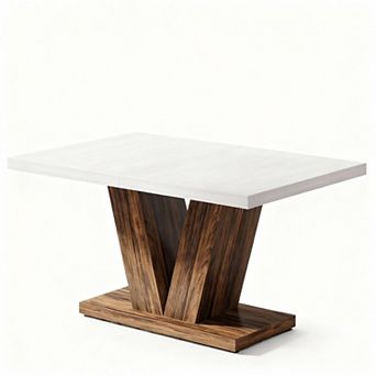 47" Dining Table for 4 - Farmhouse Style, Sturdy Pedestal, Space-Efficient