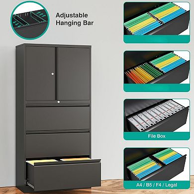 3-Drawer Metal File Cabinet with Lock, Silent Rails, and Adjustable Shelves