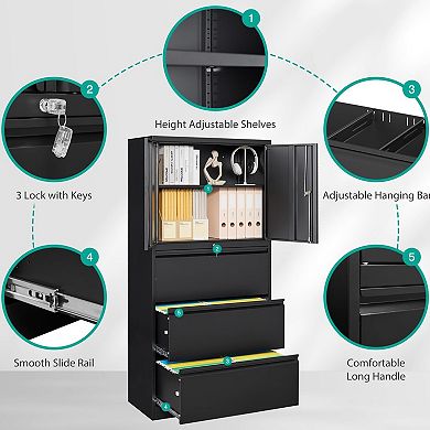 3-Drawer Metal File Cabinet with Lock, Silent Rails, and Adjustable Shelves