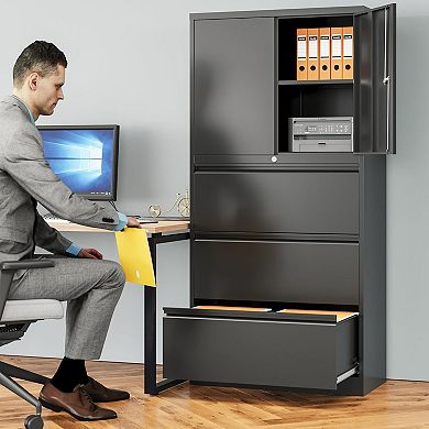 3-Drawer Metal File Cabinet with Lock, Silent Rails, and Adjustable Shelves