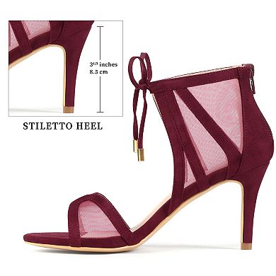 Women's Lace Up Open Toe Mesh Stiletto Heel Sandals