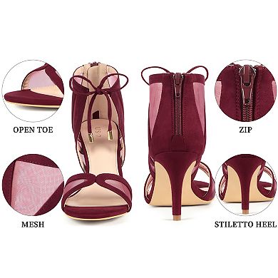 Women's Lace Up Open Toe Mesh Stiletto Heel Sandals