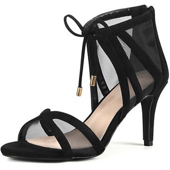 Women's Lace Up Open Toe Mesh Stiletto Heel Sandals