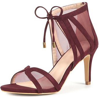 Women's Lace Up Open Toe Mesh Stiletto Heel Sandals