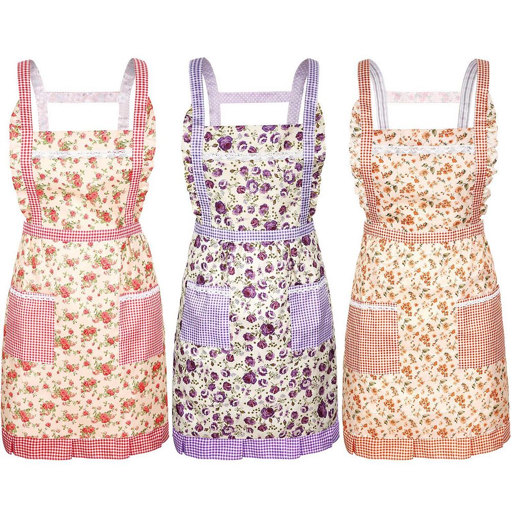 3 Women Floral Aprons, Adjustable, Pockets, Cooking, Baking, Gardening