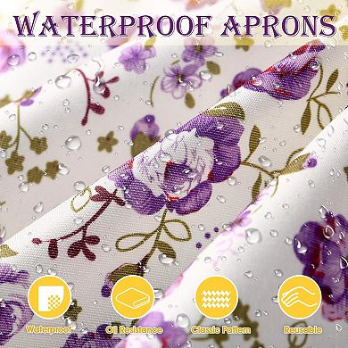 3 Women Floral Aprons, Adjustable, Pockets, Cooking, Baking, Gardening