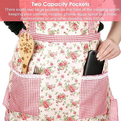 3 Women Floral Aprons, Adjustable, Pockets, Cooking, Baking, Gardening