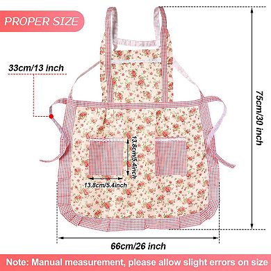 3 Women Floral Aprons, Adjustable, Pockets, Cooking, Baking, Gardening