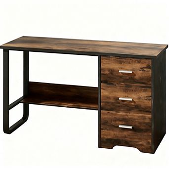 47-inch modern computer desk, suitable for office or bedroom, with 3 drawers and shelves