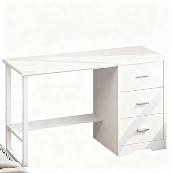 47-inch modern computer desk, suitable for office or bedroom, with 3 drawers and shelves