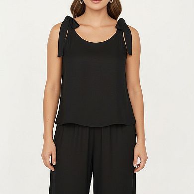 Women's Plus Size Sleeveless Wide Leg Pajama Sets with Tie Shoulder Straps Relaxed Fit Silhouette