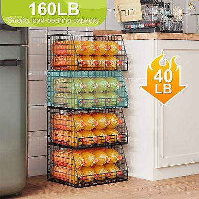 4-Pack Stackable Wire Storage Baskets for Kitchen & Bathroom