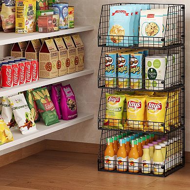 4-Pack Stackable Wire Storage Baskets for Kitchen & Bathroom