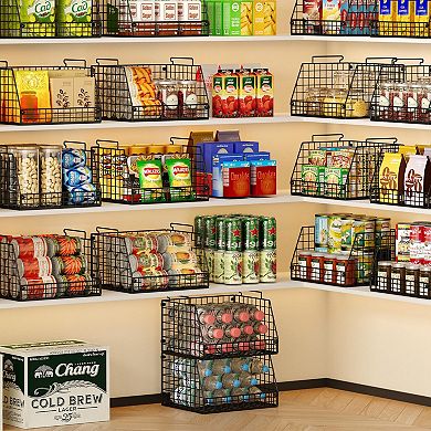 4-Pack Stackable Wire Storage Baskets for Kitchen & Bathroom