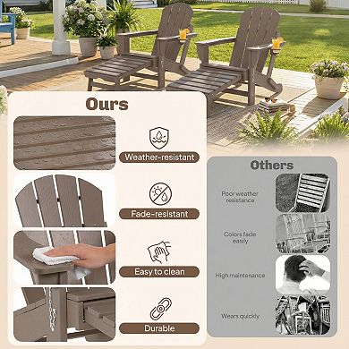 Outsunny Adirondack Chair Set of 2, HDPE Fire Pit Chair with Cup Holder
