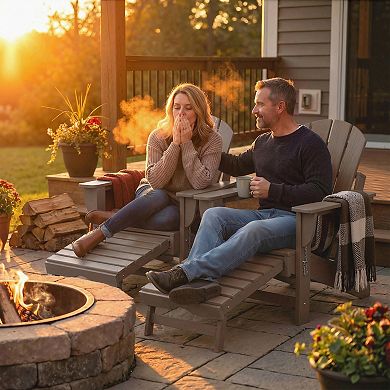 Outsunny Adirondack Chair Set of 2, HDPE Fire Pit Chair with Cup Holder