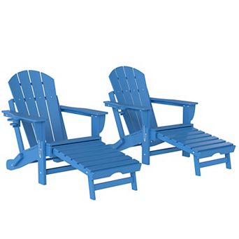 Outsunny Adirondack Chair Set of 2, HDPE Fire Pit Chair with Cup Holder