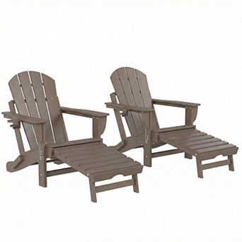Outsunny Adirondack Chair Set of 2, HDPE Fire Pit Chair with Cup Holder