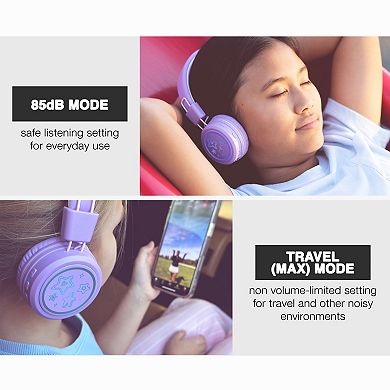 MEE audio KidJamz KJ55BT Bluetooth Wireless Headphones for Kids w/ LED Lights