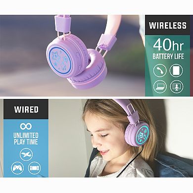 MEE audio KidJamz KJ55BT Bluetooth Wireless Headphones for Kids w/ LED Lights