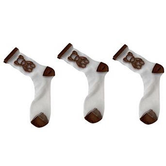 Women's 3-Pair Sheer Ankle Socks with Embroidered Bear Detail Lightweight Mesh Sock Set