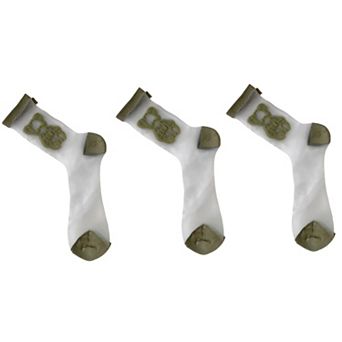 Women's 3-Pair Sheer Ankle Socks with Embroidered Bear Detail Lightweight Mesh Sock Set