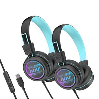 MEE audio KidJamz KJ55U (2 Pack) USB-C Kid's Headphones w/ LED Lights