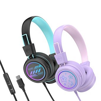 MEE audio KidJamz KJ55U (2 Pack) USB-C Kid's Headphones w/ LED Lights