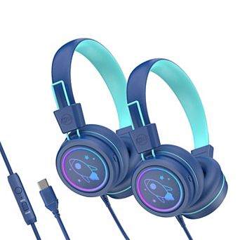 MEE audio KidJamz KJ55U (2 Pack) USB-C Kid's Headphones w/ LED Lights