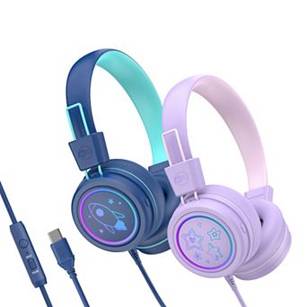 MEE audio KidJamz KJ55U (2 Pack) USB-C Kid's Headphones w/ LED Lights