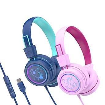 MEE audio KidJamz KJ55U (2 Pack) USB-C Kid's Headphones w/ LED Lights