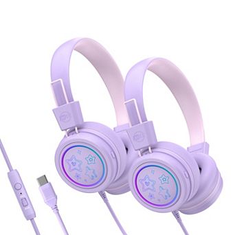 MEE audio KidJamz KJ55U (2 Pack) USB-C Kid's Headphones w/ LED Lights