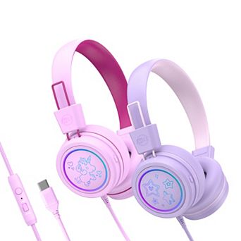 MEE audio KidJamz KJ55U (2 Pack) USB-C Kid's Headphones w/ LED Lights