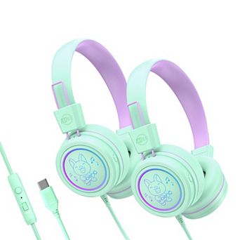 MEE audio KidJamz KJ55U (2 Pack) USB-C Kid's Headphones w/ LED Lights