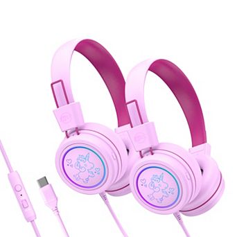 MEE audio KidJamz KJ55U (2 Pack) USB-C Kid's Headphones w/ LED Lights