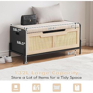 Wooden Storage Chest with Seat Cushion