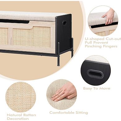 Wooden Storage Chest with Seat Cushion