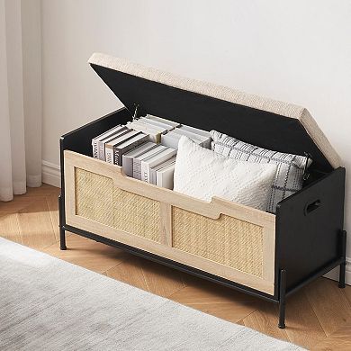Wooden Storage Chest with Seat Cushion