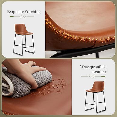 26" Counter Height Bar Stool Set of 4 - Modern Leather, Metal Legs, Easy Clean