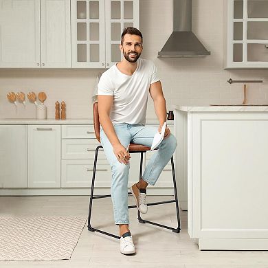 26" Counter Height Bar Stool Set of 4 - Modern Leather, Metal Legs, Easy Clean